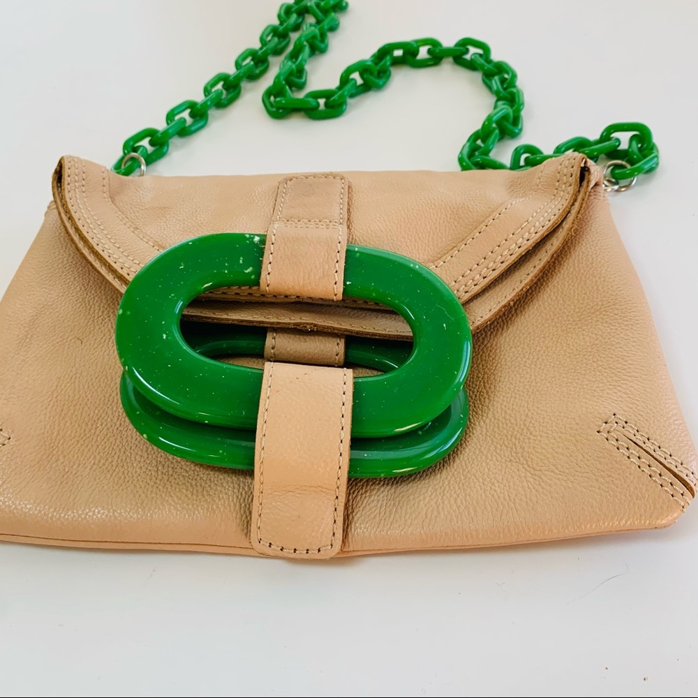 Orla Kiely green and tan chain shoulder bag